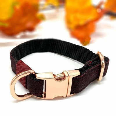 Dark burgundy denim dog collar - Uspethaven